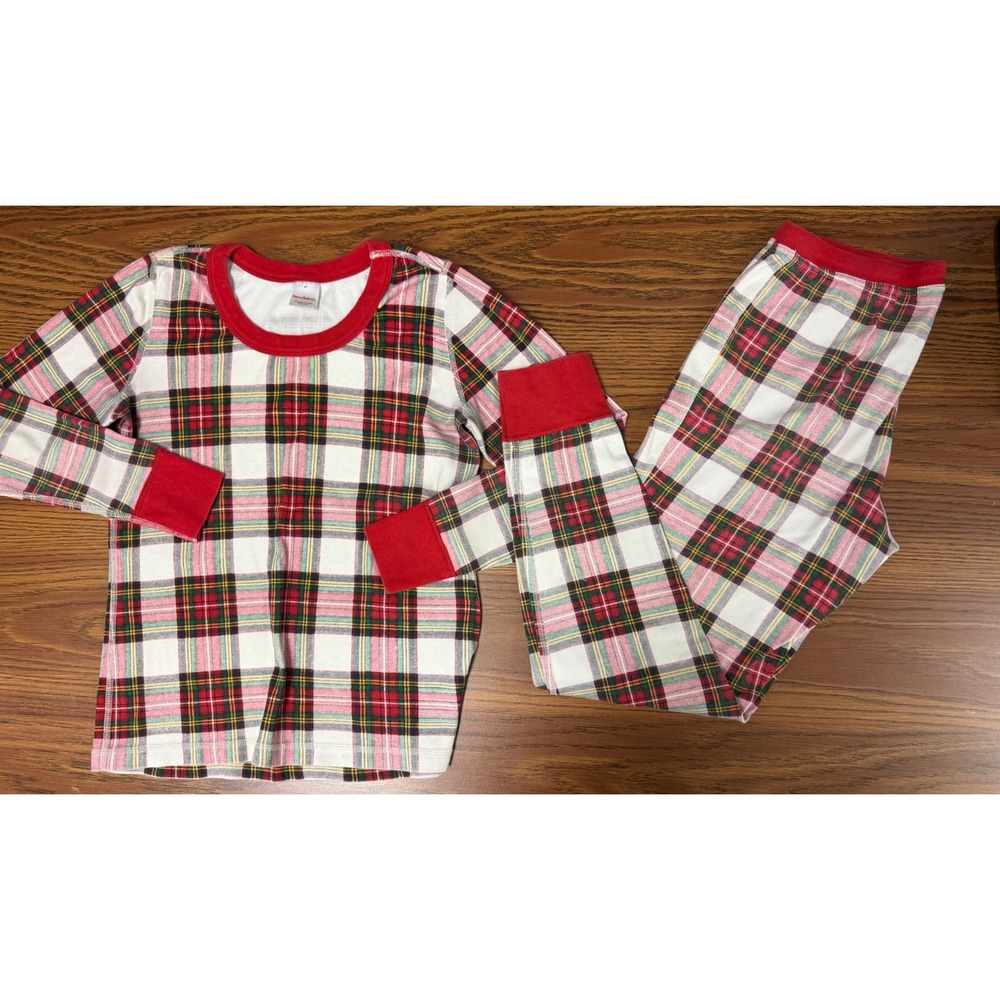 Hanna Andersson M Organic Cotton Holiday Plaid Pajama Set Red White Green